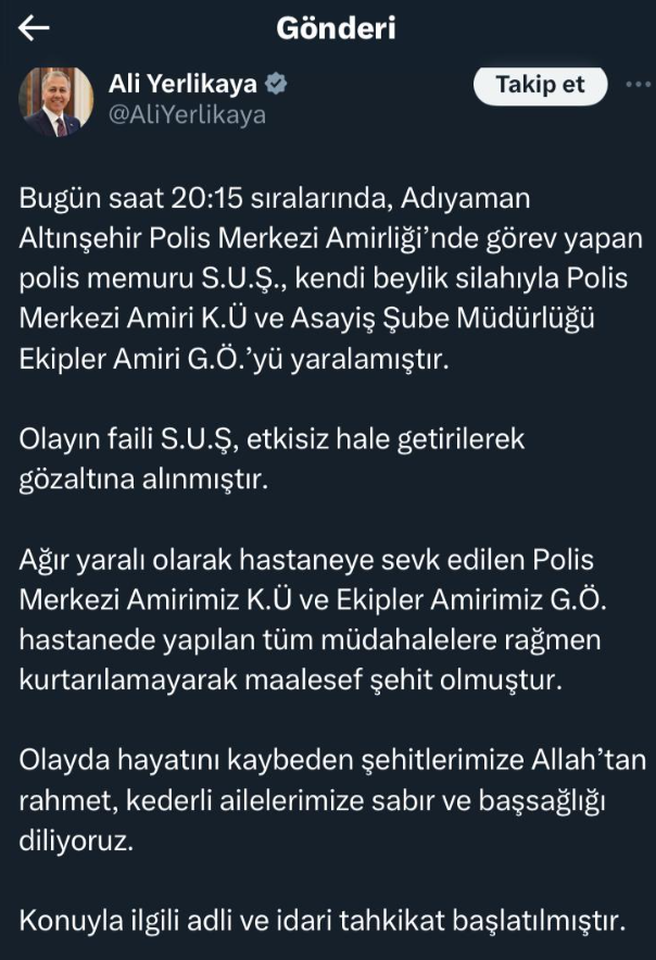 Adıyaman'da polis karakolunda dehşet yaşandı