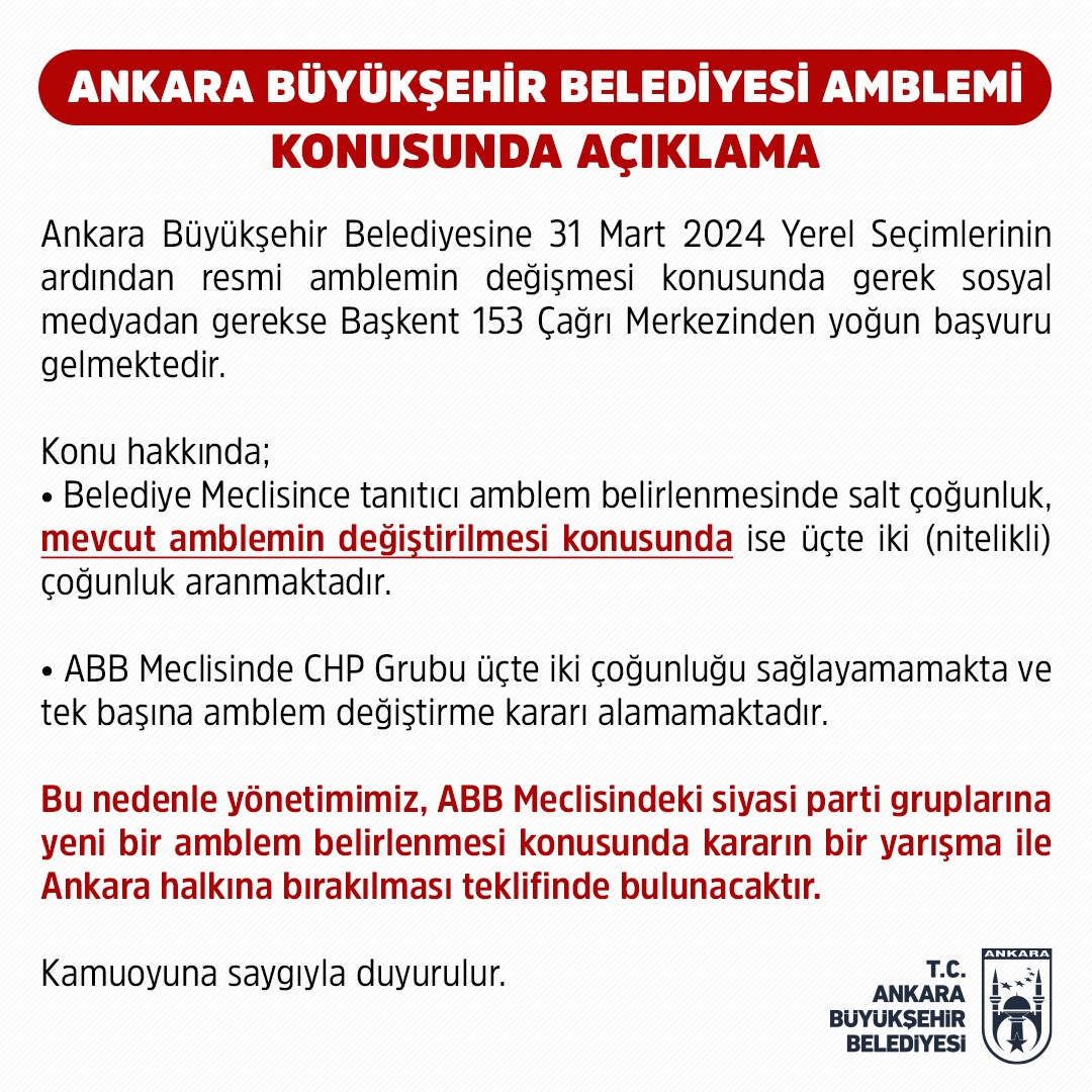 Ankara Büyükşehir Belediyesi amblemle ilgili açıklama yaptı